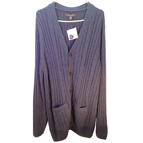 Croft & Barrow Men's XXL Blue Cable Knit Cardigan Sweater Pockets Wooden Buttons - Picture 1 of 8